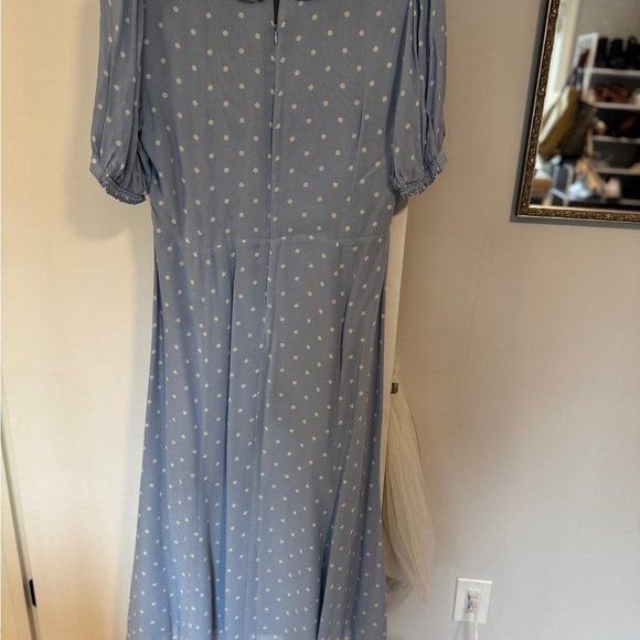 Reformation Powder Blue Polka Dot Midi Dress with Black Velvet Tie - Picture 4 of 4